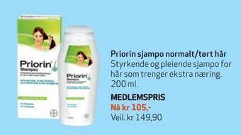 Apotek 1 Priorin sjampo normalt/tørt hår tilbud