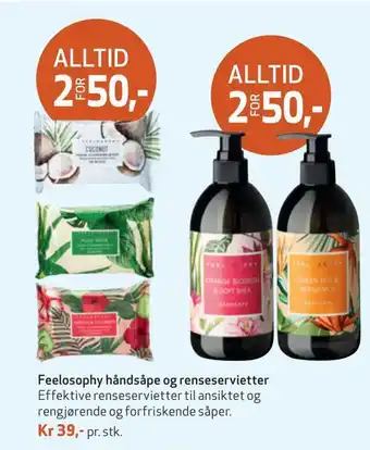 Apotek 1 Feelosophy håndsåpe og renseservietter tilbud
