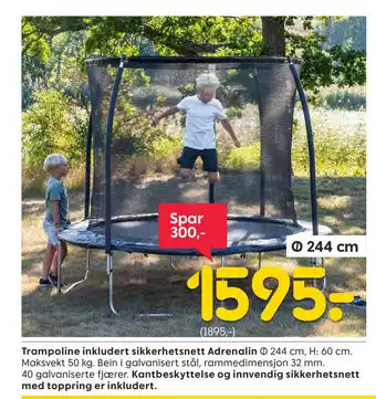 Rusta Trampoline Inkludert Sikkerhetsnett Adrenalin Ø 244 cm tilbud