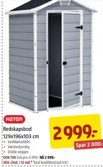Jula Redskapsbod 129x196x103 cm tilbud