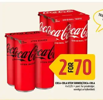 Coop Prix Coca-cola uten sukker/c0ca-cola tilbud