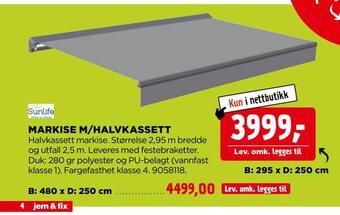 jem & fix Markise m/halvkassett tilbud