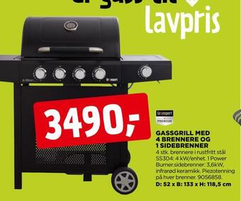 jem & fix Gassgrill med 4 brennere og 1 sidebrenner tilbud