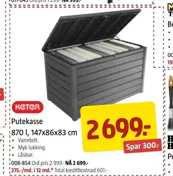 Jula Putekasse 870L, 147x86x83cm tilbud