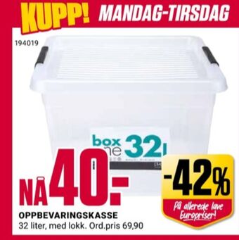 Europris Plast 1 oppbevaringsboks tilbud