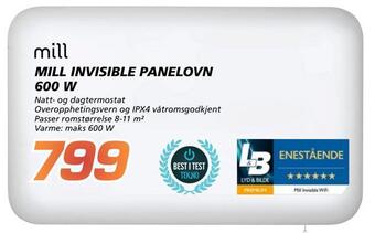 Coop Byggmix Mill invisible panelovn 600 w tilbud