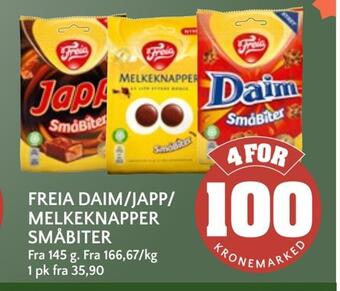 Coop Mega Freia daim/japp/ melkeknapper småbiter tilbud