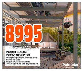 Obs Bygg Palmako - elise 14,6 pergola veggmontert tilbud