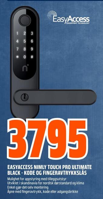 Obs Bygg Easyaccess nimly touch pro ultimate black - kode og fingeravtrykkslås tilbud