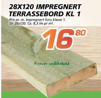 Coop Byggmix 28x120 impregnert terrassebord kl 1 tilbud
