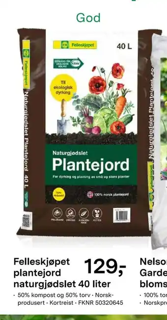 Felleskjøpet Felleskjøpet plantejord naturgjødslet 40 liter tilbud