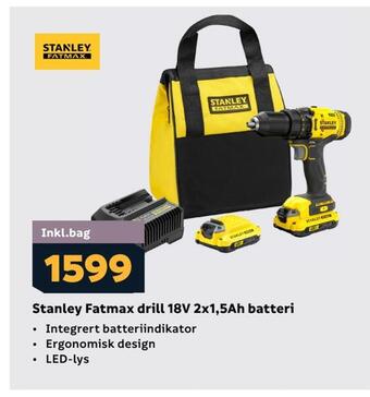 Megaflis Stanley fatmax drill 18v 2x1,5ah batteri tilbud