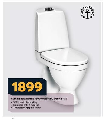 Megaflis Gustavsberg nautic 5500 toalett m/skjult s-lås tilbud