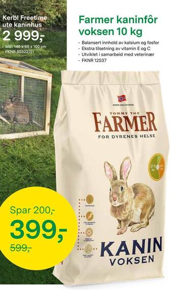 Felleskjøpet Farmer kaninfôr voksen 10 kg tilbud