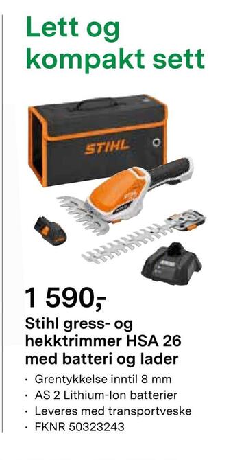 Felleskjøpet Stihl gress- og hekktrimmer hsa 26 med batteri og lader tilbud