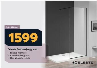 Megaflis Celeste fast dusjvegg sort tilbud