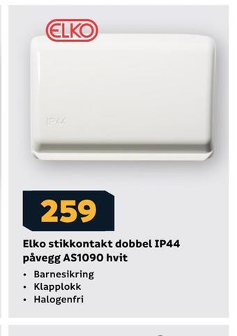Megaflis Elko stikkontakt dobbel ip44 påvegg as1090 hvit tilbud