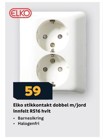 Megaflis Elko stikkontakt dobbel m/jord innfelt rs16 hvit tilbud