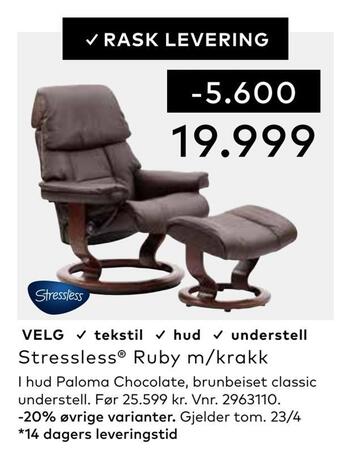 Skeidar Stressless® ruby m/krakk tilbud