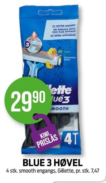 Kiwi Blue 3 smooth engangsbarberhøvel tilbud