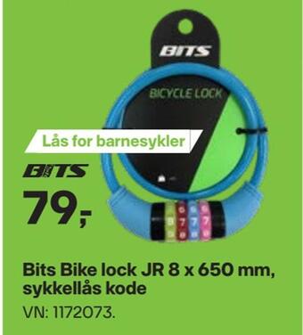 XXL Sport Bits bike lock jr 8 x 650 mm, sykkellås kode tilbud