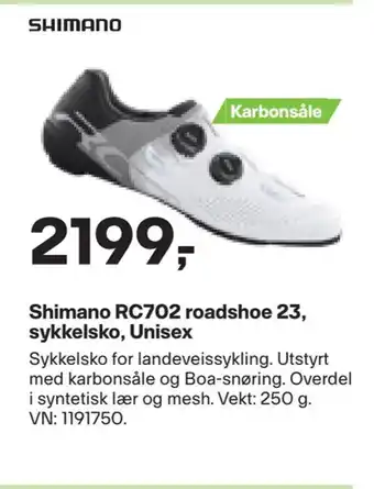 XXL Sport Shimano rc702 roadshoe 23, sykkelsko, unisex tilbud