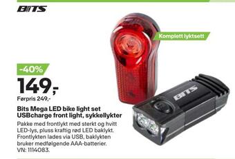 XXL Sport Bits mega led bike light set usbcharge front light, sykkellykter tilbud