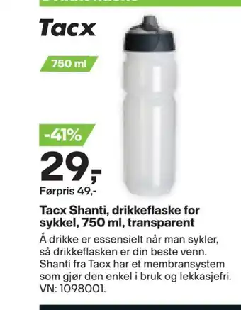 XXL Sport Tacx shanti, drikkeflaske for sykkel, 750 ml, transparent tilbud