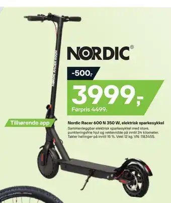 XXL Sport Nordic racer 600 n 350 w, elektrisk sparkesykkel tilbud