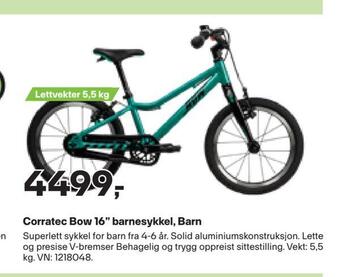 XXL Sport Corratec bow 16 barnesykkel, barn tilbud