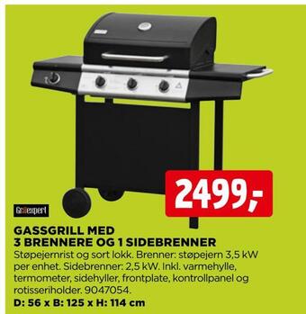 jem & fix Gassgrill med 3 brennere og 1 sidebrenner tilbud