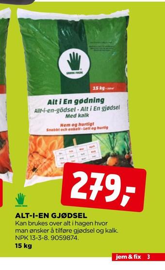 jem & fix Alt-i-en gjødsel tilbud