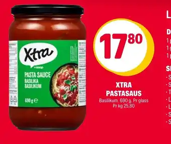 Coop Extra XTRA PASTASAUS Basilikum. 690 g. Pr glass Pr kg 25,80 tilbud