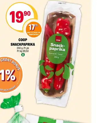 Coop Extra COOP SNACKPAPRIKA 200 g. Pr pk Pr kg 99,50 tilbud