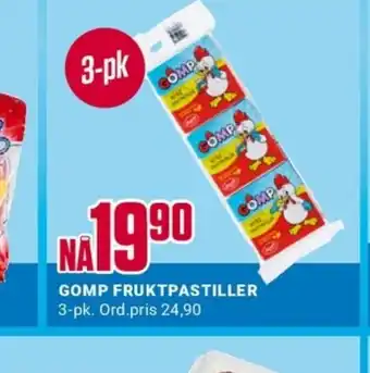 Europris GOMP FRUKTPASTILLER 3-pk. Ord.pris 24,90 tilbud