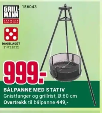 Europris BÅLPANNE MED STATIV Gnistfanger og grillrist, Ø:60 cm Overtrekk til bålpanne 449,- tilbud