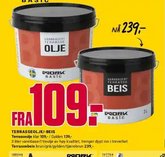 Europris TERRASSEOLJE/-BEIS Terrasseolje klar 109,-/ Gylden 139,- tilbud