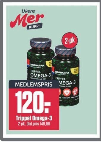 Europris Trippel Omega-3 2-pk. Ord.pris 149,90 tilbud
