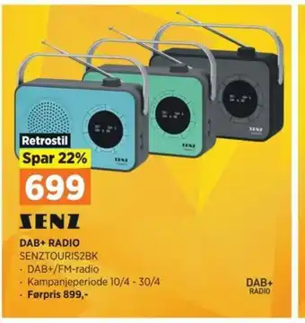 POWER SENZ DAB+ RADIO SENZTOURIS2BK tilbud