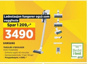 POWER SAMSUNG TRÅDLØS STØVSUGER VS15T7036R5EE tilbud