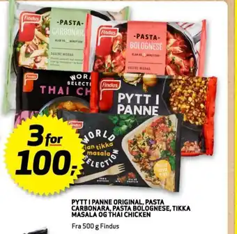 Bunnpris PYTT I PANNE ORIGINAL, PASTA CARBONARA, PASTA BOLOGNESE, TIKKA MASALA OG THAI CHICKEN tilbud