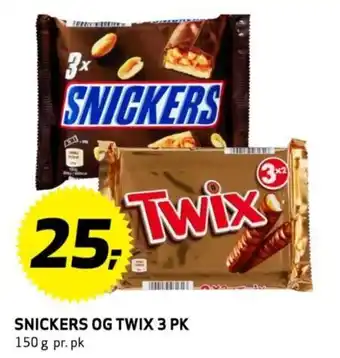 Bunnpris SNICKERS OG TWIX 3 PK 150 g tilbud