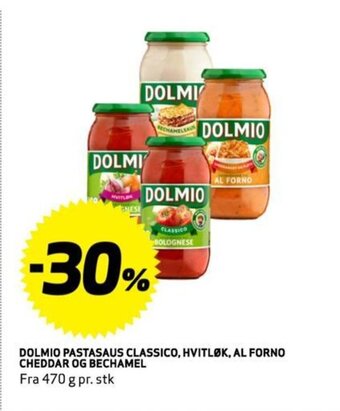 Bunnpris DOLMIO PASTASAUS CLASSICO, HVITLØK, AL FORNO CHEDDAR OG BECHAMEL tilbud