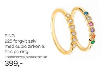 Bjørklund Ring 925 forgylt sølv med cubic zirkonia tilbud