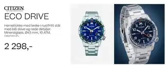 Bjørklund Eco drive herreklokke med lenke i rustfritt stål med blå skive og røde detaljer tilbud