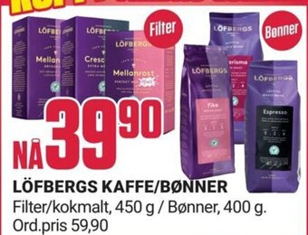 Europris LÖFBERGS KAFFE/BØNNER tilbud