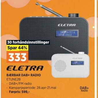 POWER ELETRA BÆRBAR DAB+ RADIO ETUNE2B tilbud