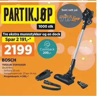 POWER BOSCH TRÅDLØS STØVSUGER BBS611BSC tilbud