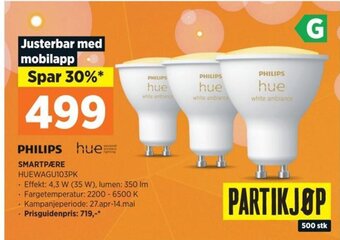 POWER PHILIPS SMARTPÆRE HUEWAGU103PK tilbud
