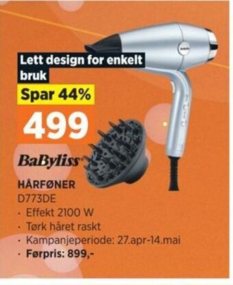 POWER BaByliss HÅRFØNER D773DE tilbud